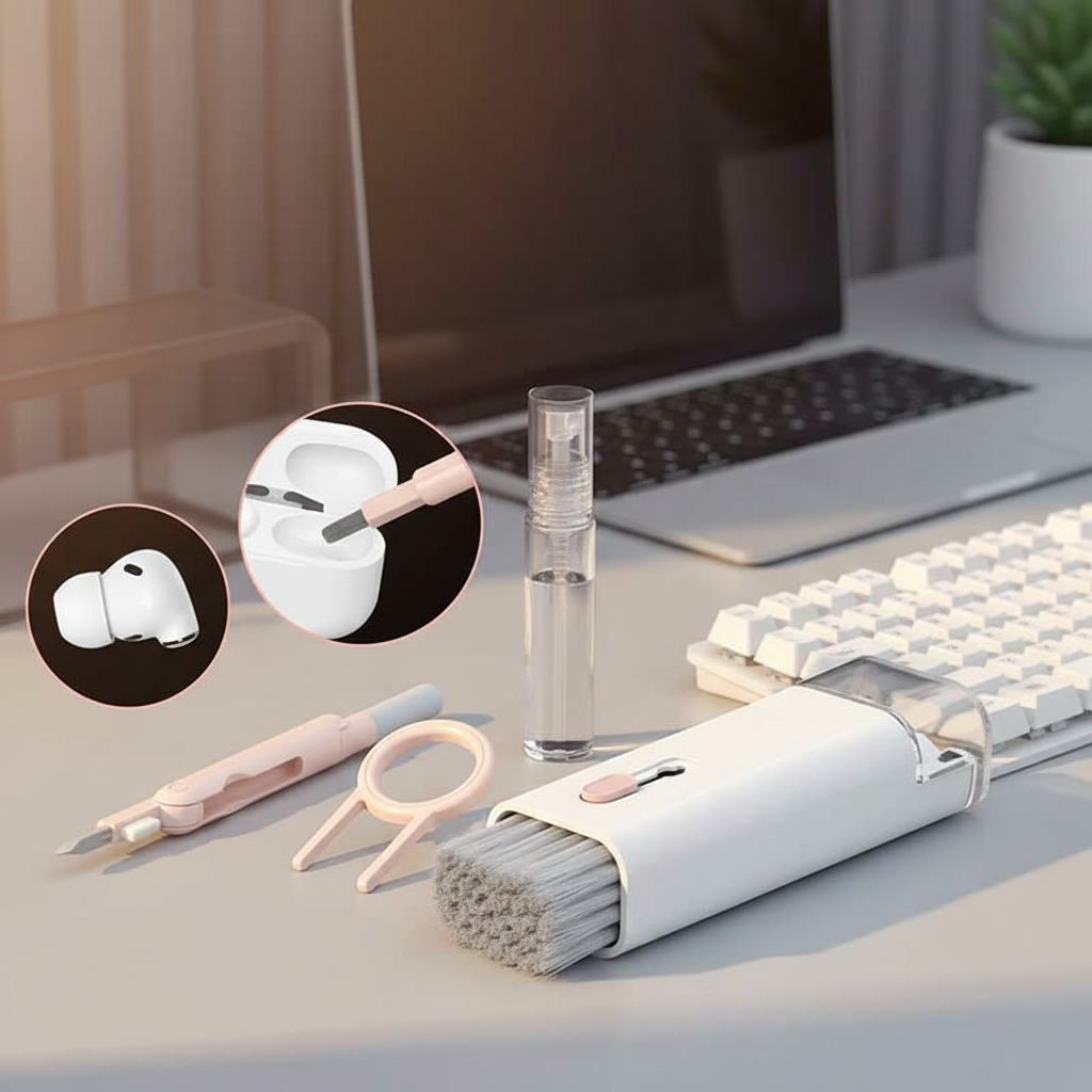 7 in 1 Electronic Cleaner Kit with Brush in modern tech workspace
