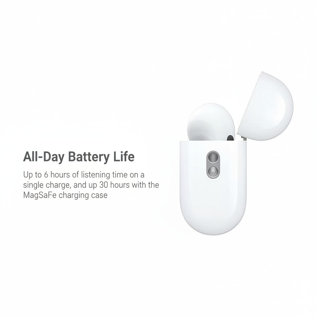 Wireless earbuds with battery life text