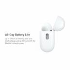 Wireless earbuds with battery life text
